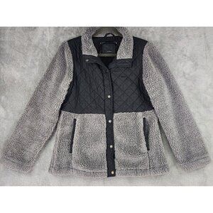 Steve Madden Sherpa Jacket Womens Medium Gray Black Quilted Snap On Outdoor